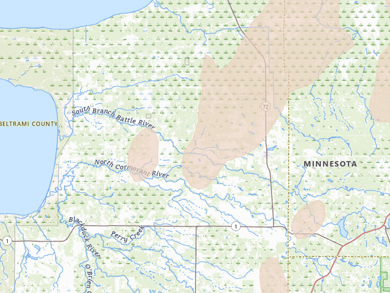 Radar-estimated hail-size map of the storm over Kelliher, MN on Jun 29, 2026