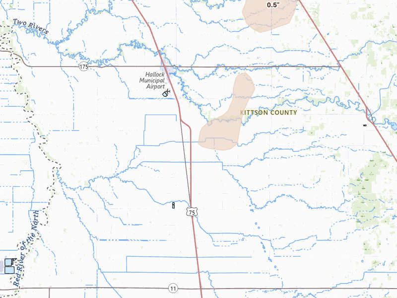 Radar-estimated hail-size map of the storm over Kennedy, MN on Jun 29, 2026
