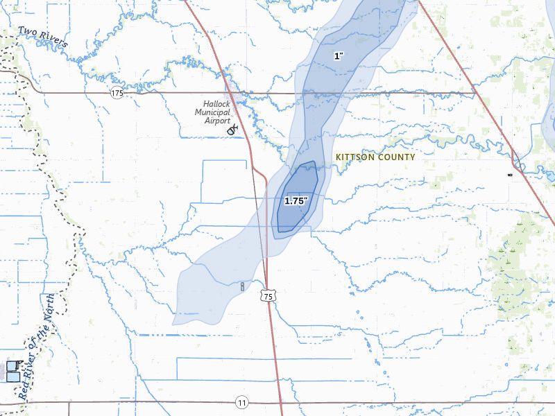 NEXRAD radar-signature map of the hail storm over Kennedy, MN on Jun 29, 2026