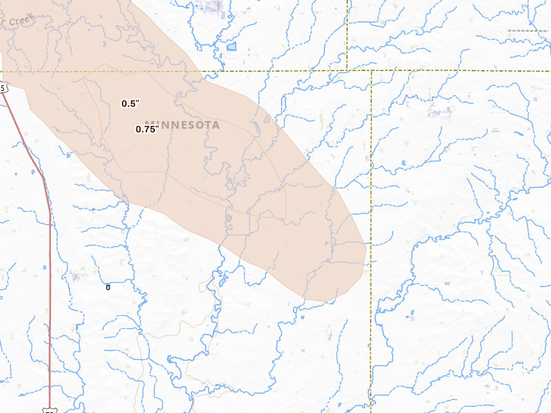 Radar-estimated hail-size map of the storm over Kenneth, MN on Aug 18, 2026