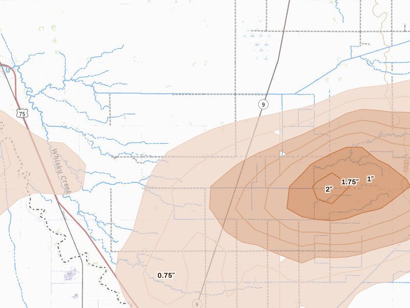 Radar-estimated hail-size map of the storm over Kent, MN