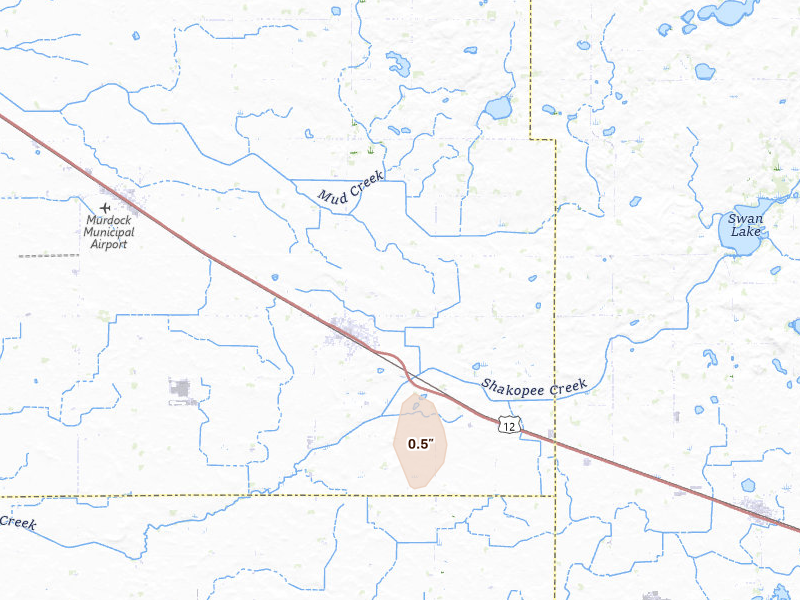 Radar-estimated hail-size map of the storm over Kerkhoven, MN
