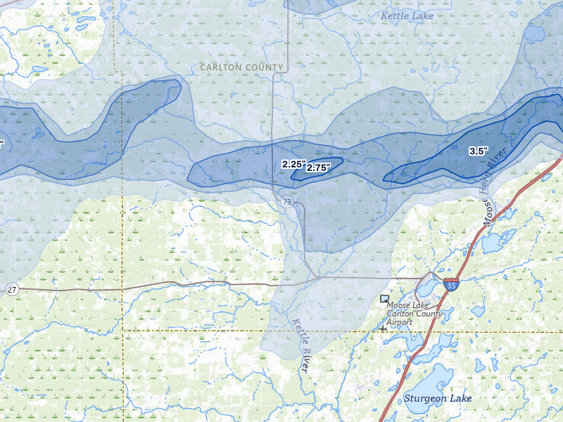 NEXRAD radar-signature map of the hail storm over Kettle River, MN on Jun 29, 2026