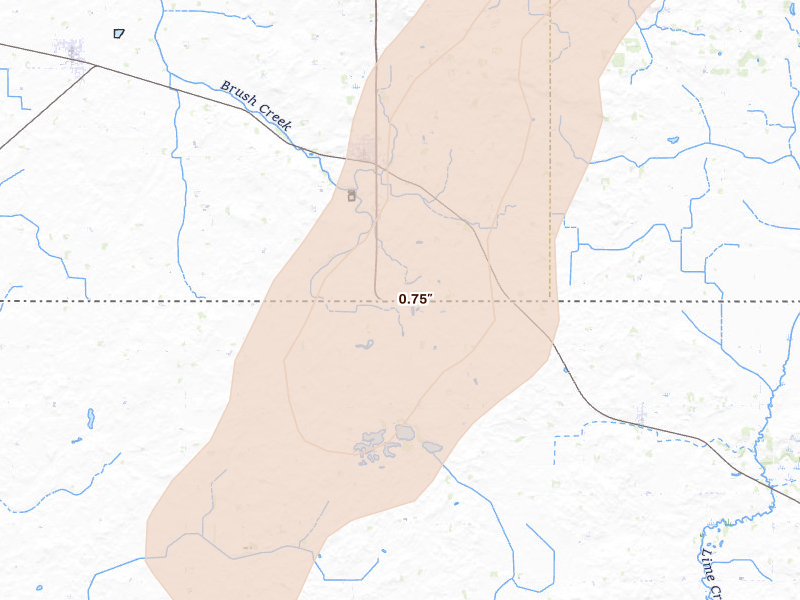 Radar-estimated hail-size map of the storm over Kiester, MN on Jun 30, 2026