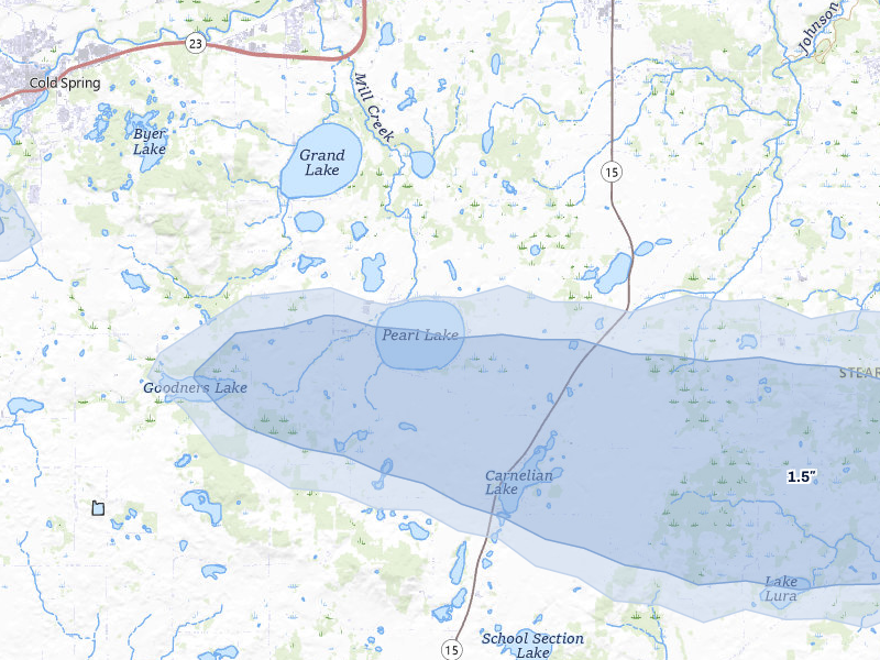 NEXRAD radar-signature map of the hail storm over Kimball, MN on Jul 25, 2026