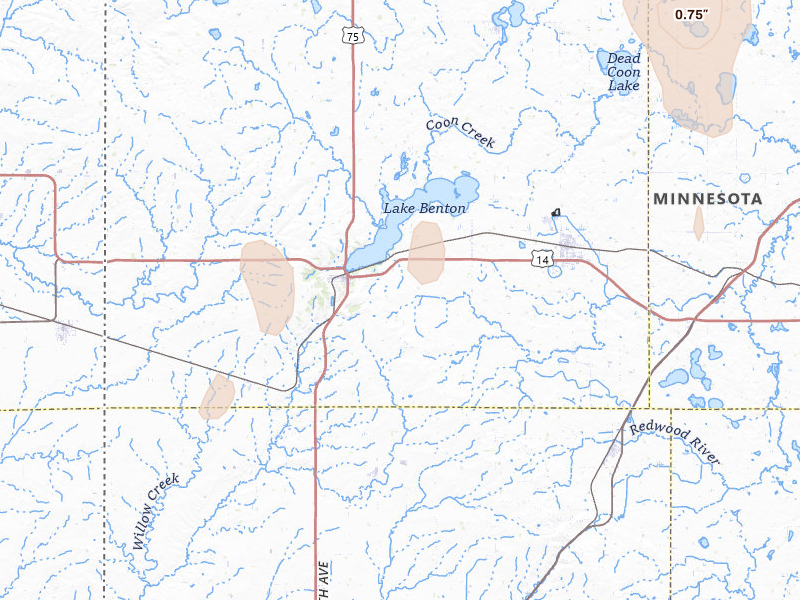 Radar-estimated hail-size map of the storm over Lake Benton, MN on Jun 9, 2026