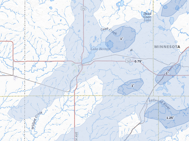 NEXRAD radar-signature map of the hail storm over Lake Benton, MN on Jun 29, 2026