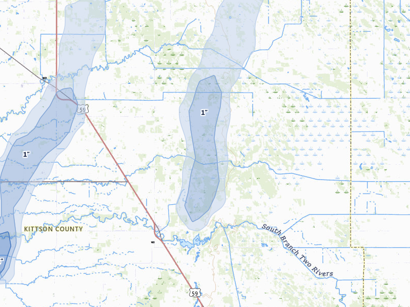 NEXRAD radar-signature map of the hail storm over Lake Bronson, MN on Jun 29, 2026