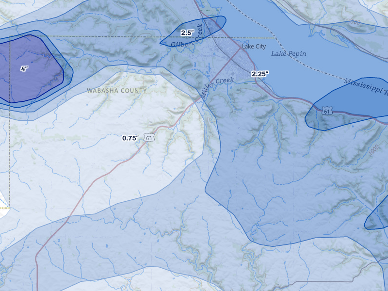 NEXRAD radar-signature map of the hail over Lake City, MN