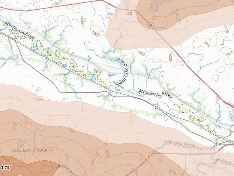 Radar-estimated hail-size map of the storm over Lake Crystal, MN on Apr 13, 2026