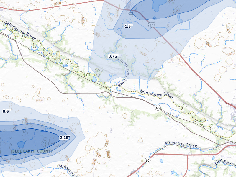 NEXRAD radar-signature map of the hail over Lake Crystal, MN