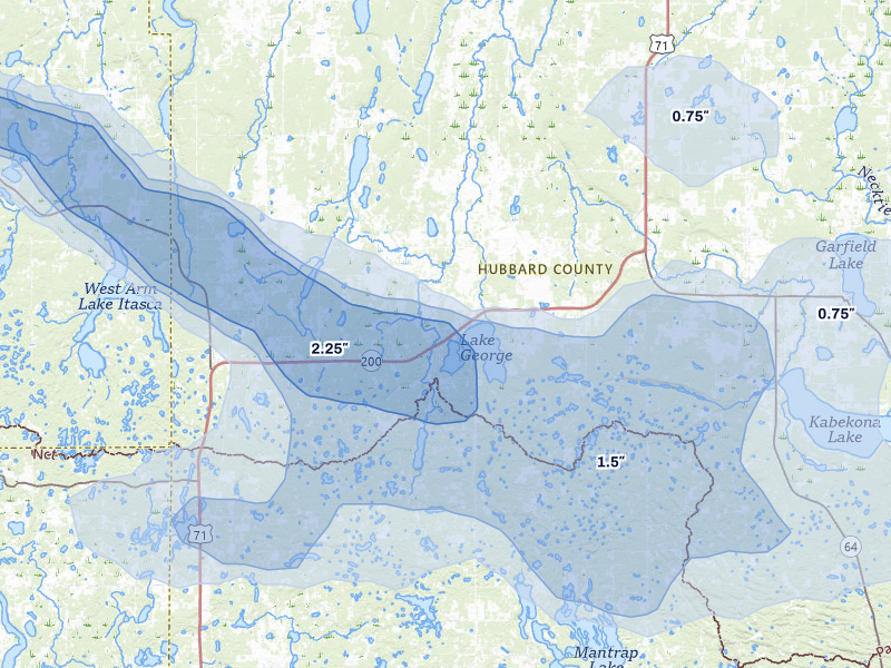 NEXRAD radar-signature map of the hail storm over Lake George, MN on Aug 6, 2026