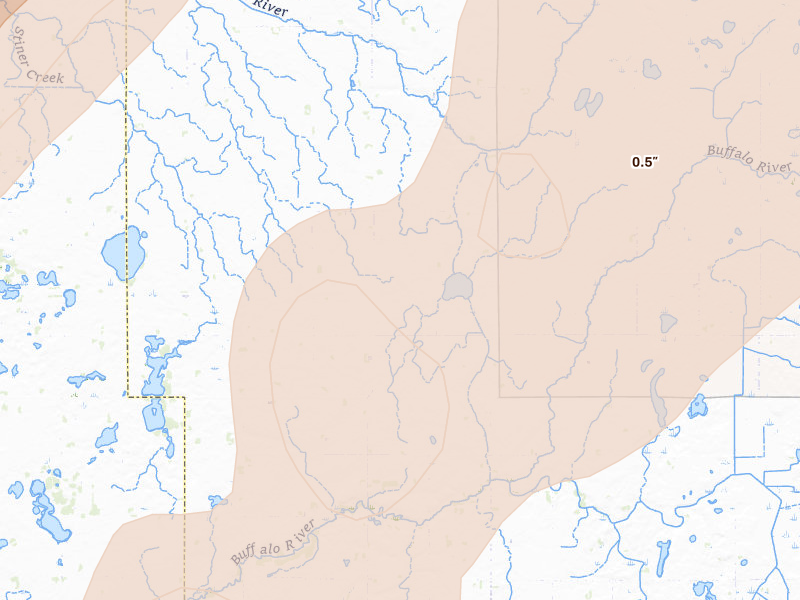Radar-estimated hail-size map of the storm over Lake Park, MN on Jun 29, 2026