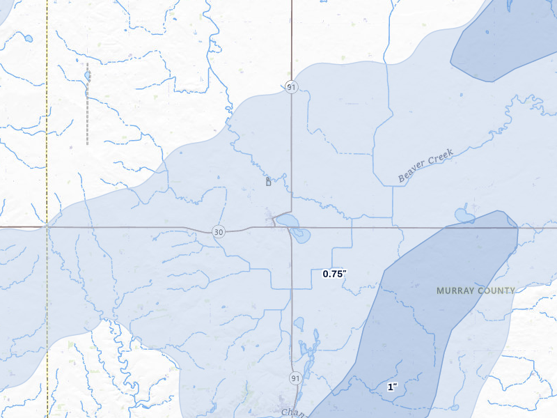 NEXRAD radar-signature map of the hail storm over Lake Wilson, MN on Jun 29, 2026