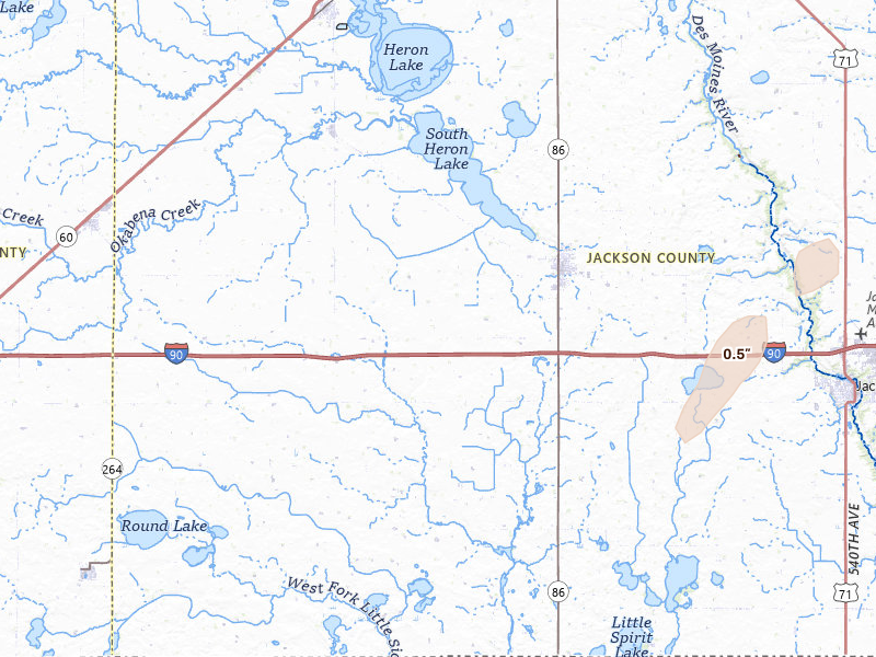 Radar-estimated hail-size map of the storm over Lakefield, MN on Apr 23, 2026