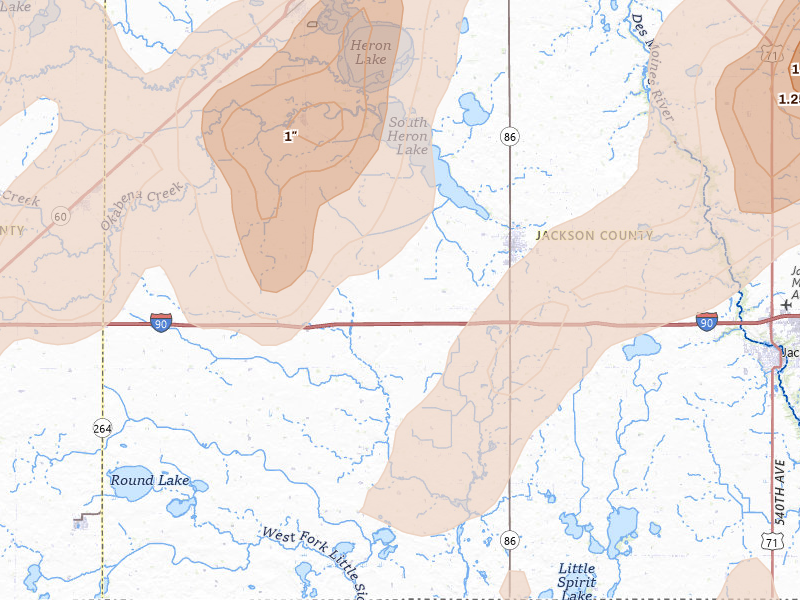 Radar-estimated hail-size map of the storm over Lakefield, MN on May 17, 2026