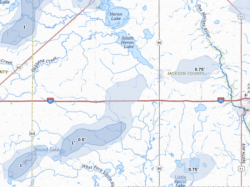 NEXRAD radar-signature map of the hail storm over Lakefield, MN on Jun 27, 2026