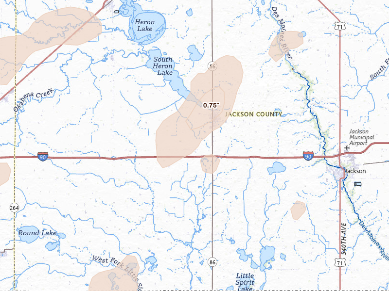 Radar-estimated hail-size map of the storm over Lakefield, MN on Sep 1, 2026