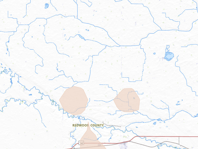 Radar-estimated hail-size map of the storm over Lamberton, MN on Jun 27, 2026