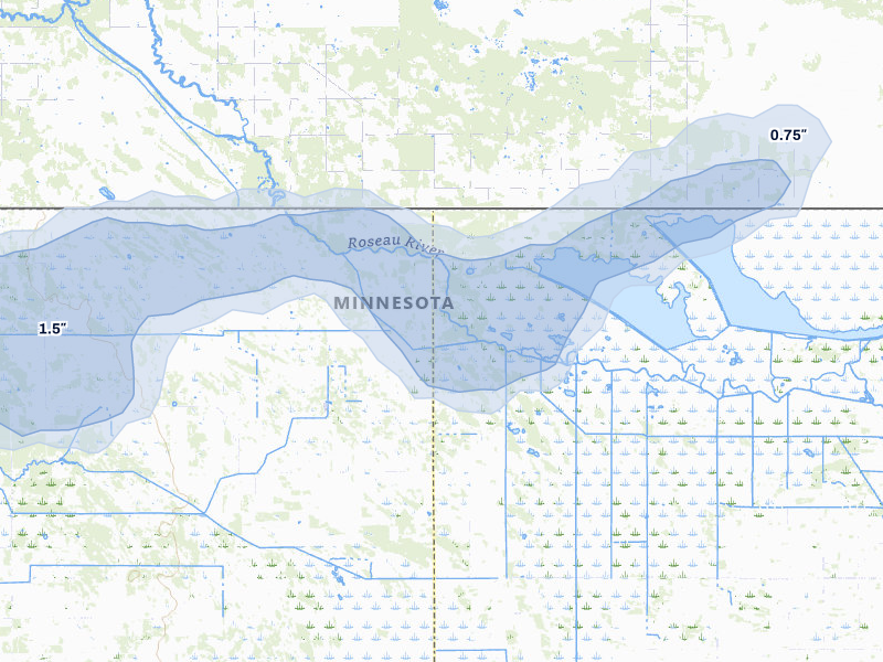 NEXRAD radar-signature map of the hail storm over Lancaster, MN on Jun 28, 2026