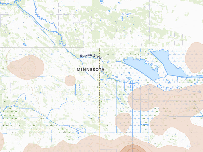Radar-estimated hail-size map of the storm over Lancaster, MN on Jul 24, 2026