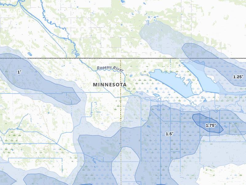 NEXRAD radar-signature map of the hail storm over Lancaster, MN on Jul 24, 2026