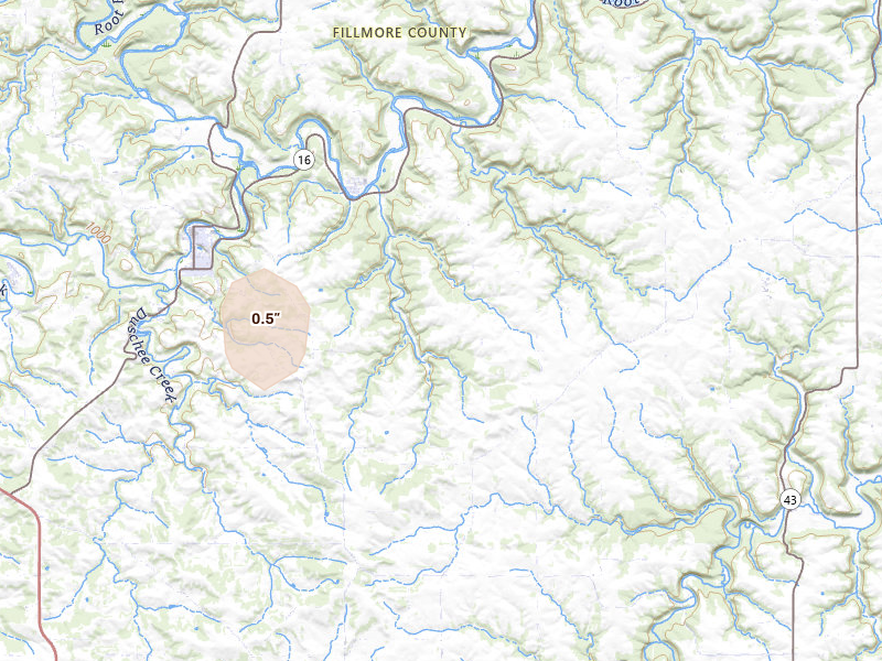 Radar-estimated hail-size map of the storm over Lanesboro, MN