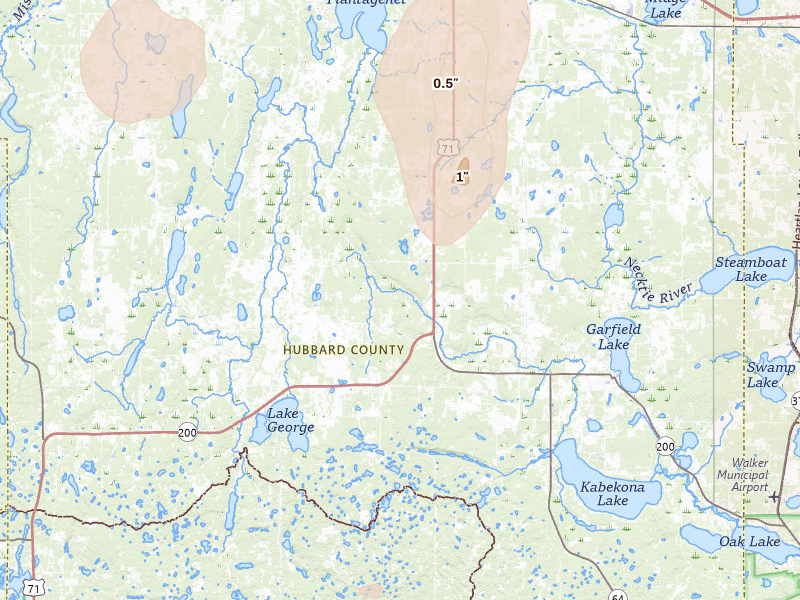 Radar-estimated hail-size map of the storm over Laporte, MN on Jun 9, 2026