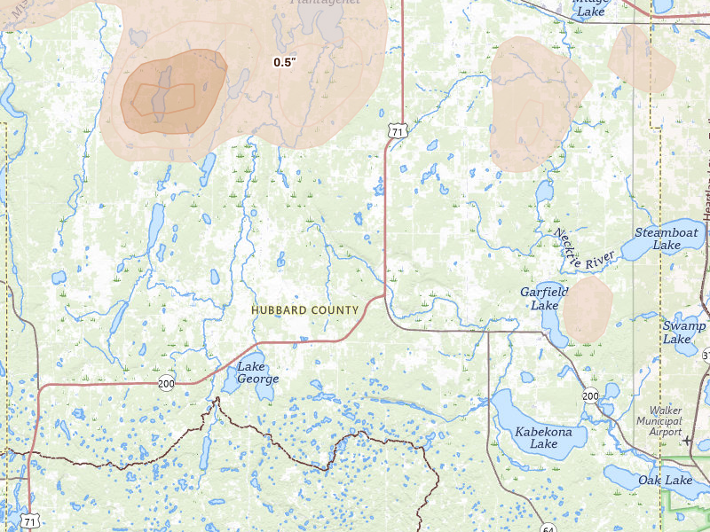 Radar-estimated hail-size map of the storm over Laporte, MN on Jul 3, 2026