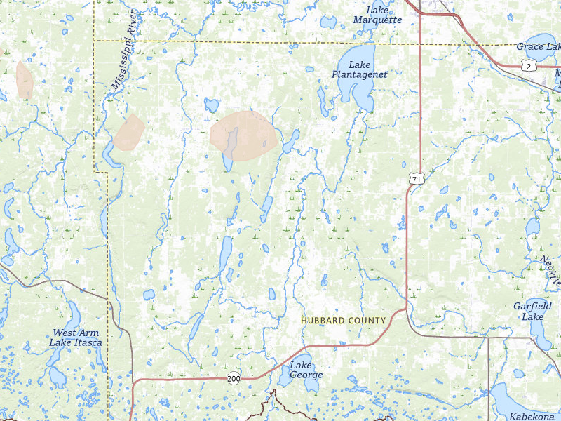 Radar-estimated hail-size map of the storm over Laporte, MN on Aug 17, 2026