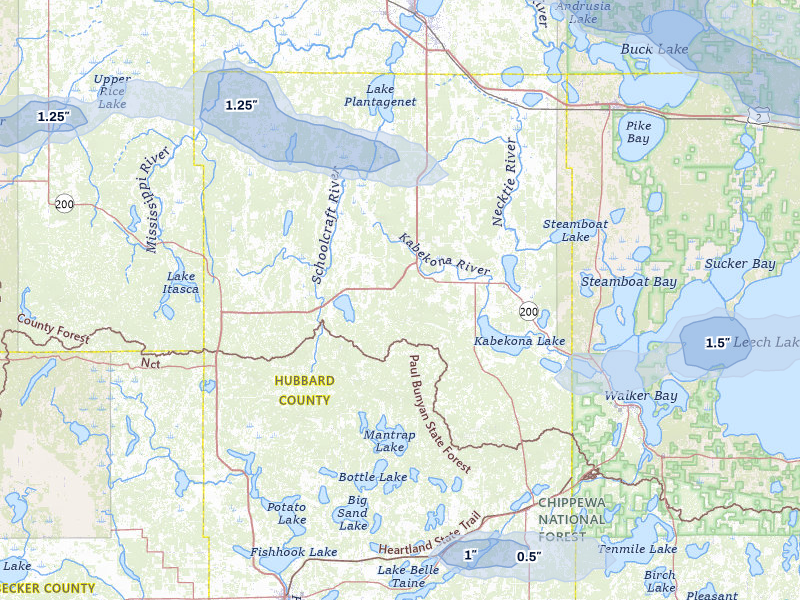 NEXRAD radar-signature map of the hail storm over Laporte, MN on Aug 17, 2026