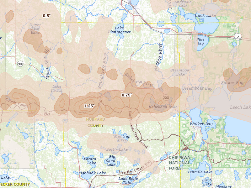 Radar-estimated hail-size map of the storm over Laporte, MN
