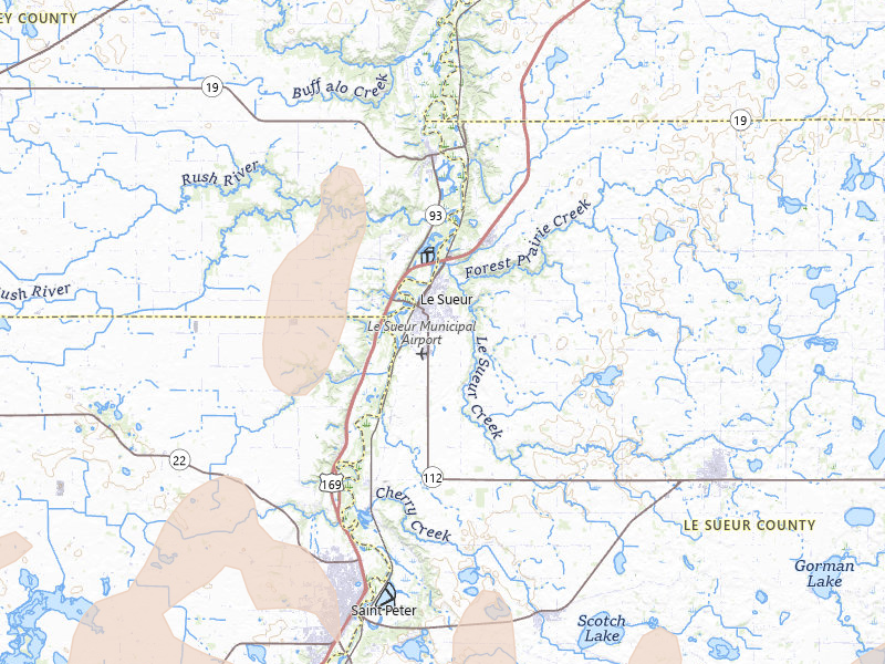 Radar-estimated hail-size map of the storm over Le Sueur, MN on Apr 17, 2026