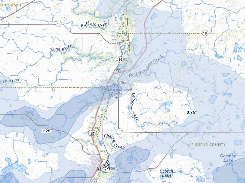 NEXRAD radar-signature map of the hail over Le Sueur, MN