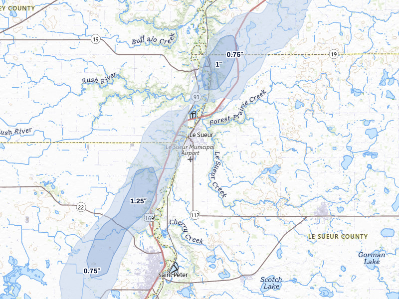 NEXRAD radar-signature map of the hail over Le Sueur, MN