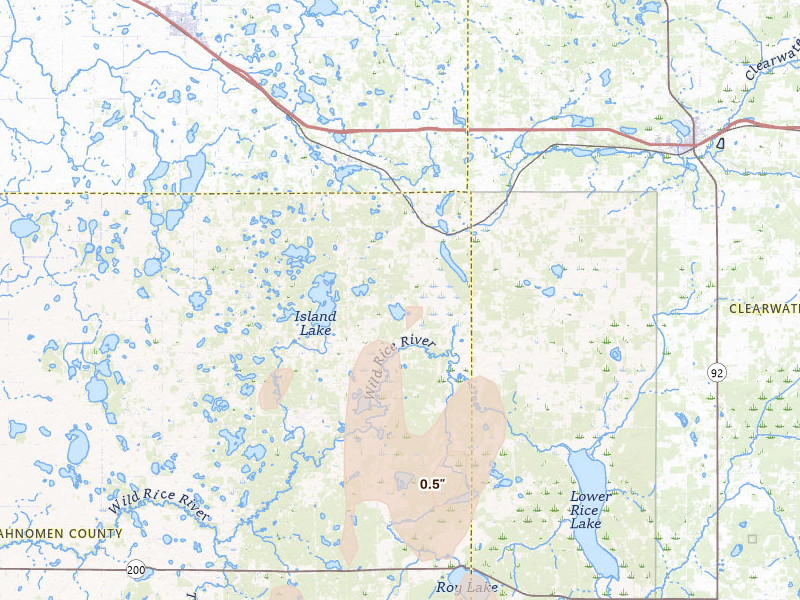 Radar-estimated hail-size map of the storm over Lengby, MN on Jun 10, 2026