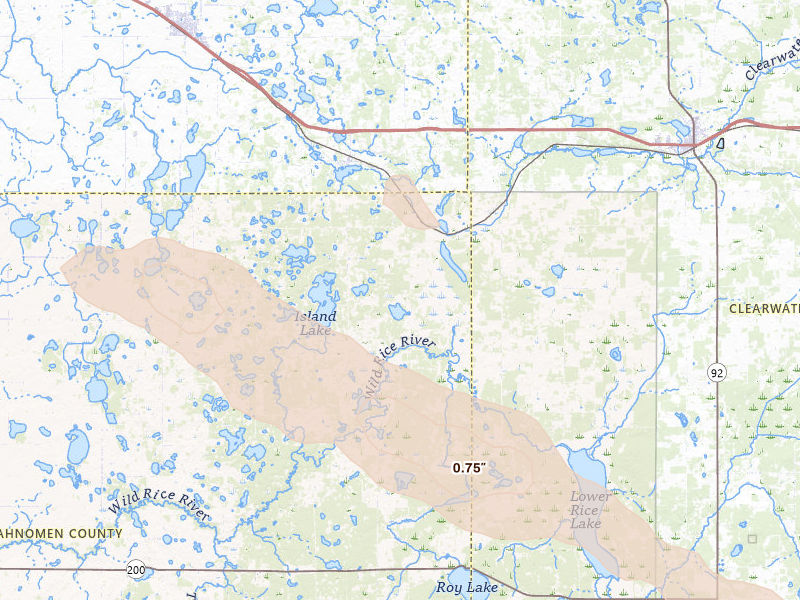 Radar-estimated hail-size map of the storm over Lengby, MN on Jun 23, 2026