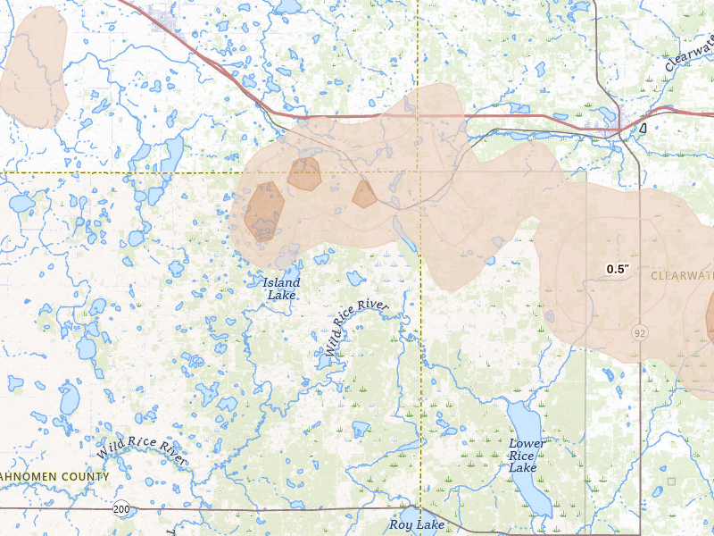 Radar-estimated hail-size map of the storm over Lengby, MN on Jul 3, 2026
