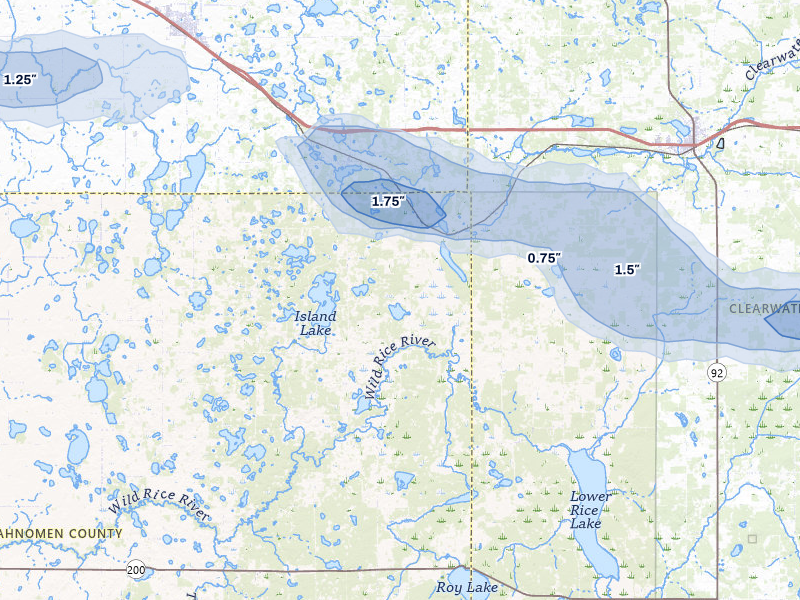 NEXRAD radar-signature map of the hail storm over Lengby, MN on Jul 3, 2026