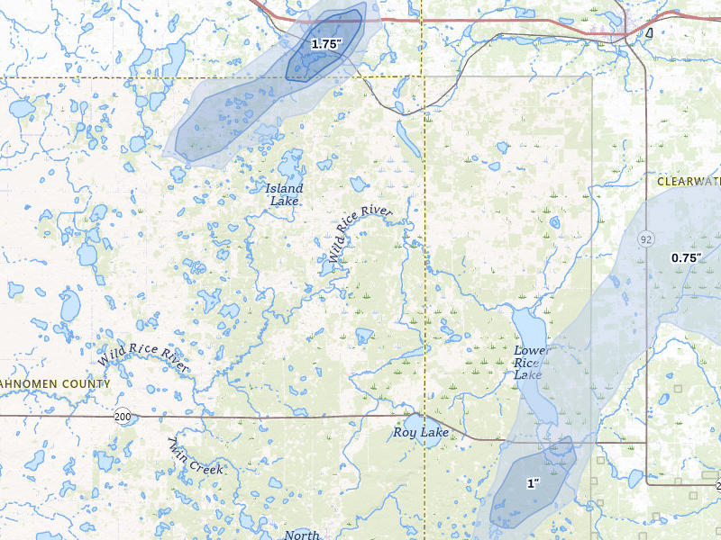 NEXRAD radar-signature map of the hail storm over Lengby, MN on Aug 3, 2026