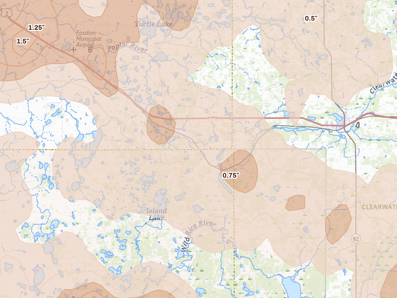 Radar-estimated hail-size map of the storm over Lengby, MN