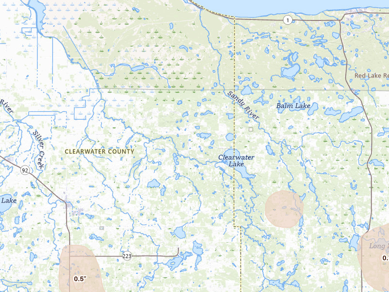 Radar-estimated hail-size map of the storm over Leonard, MN on Jul 4, 2026