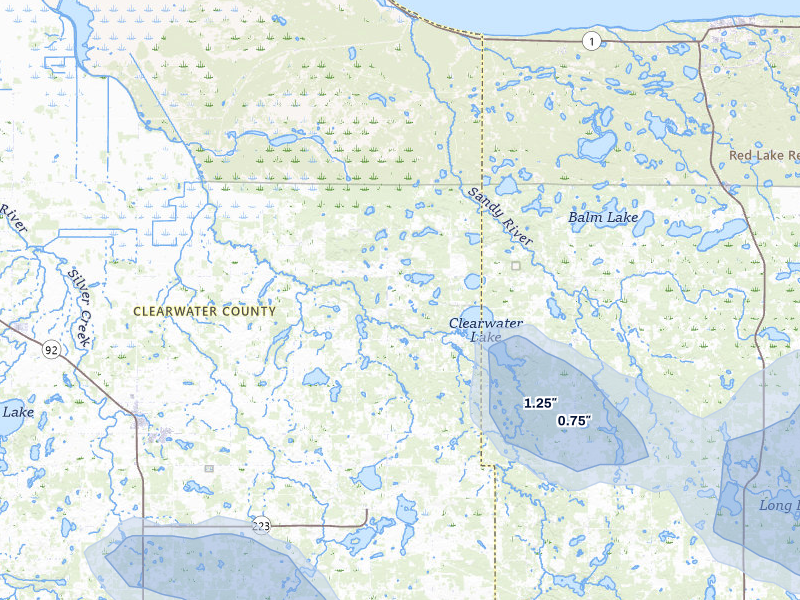 NEXRAD radar-signature map of the hail over Leonard, MN