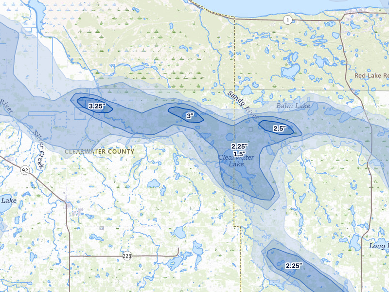 NEXRAD radar-signature map of the hail storm over Leonard, MN on Jul 24, 2026