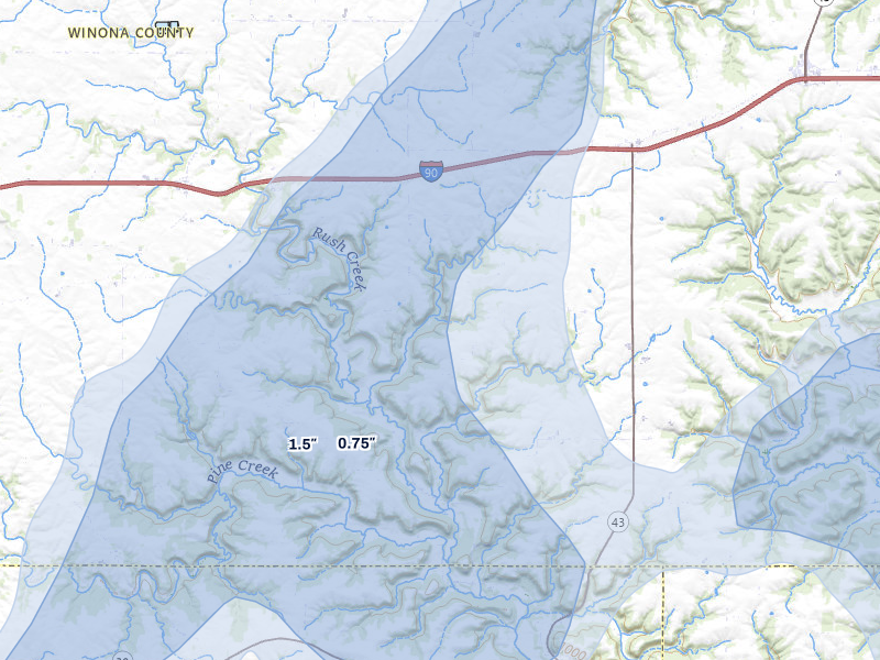 NEXRAD radar-signature map of the hail storm over Lewiston, MN on Jun 30, 2026