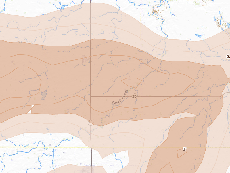 Radar-estimated hail-size map of the storm over Lewisville, MN on Apr 13, 2026