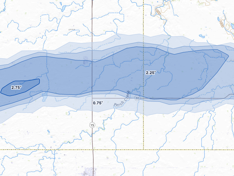 NEXRAD radar-signature map of the hail over Lewisville, MN