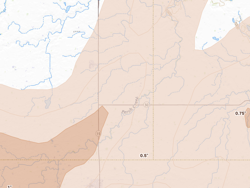 Radar-estimated hail-size map of the storm over Lewisville, MN on May 17, 2026