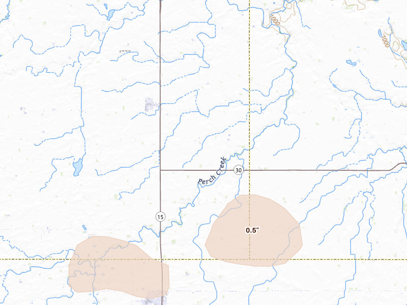 Radar-estimated hail-size map of the storm over Lewisville, MN on Jun 27, 2026