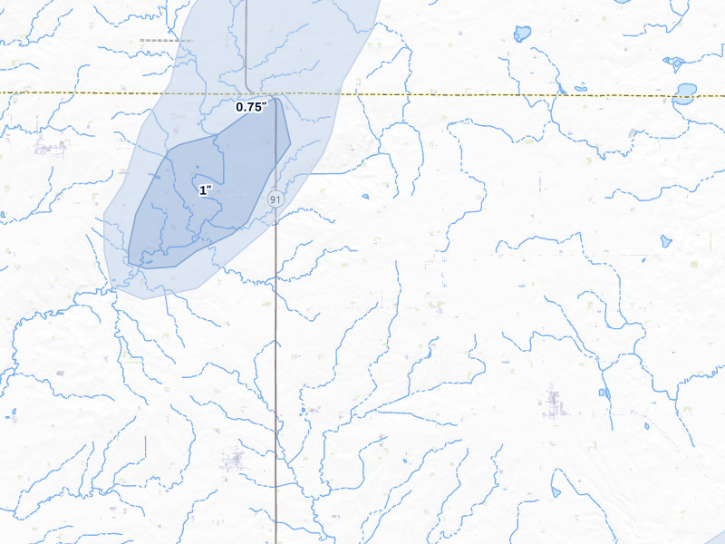 NEXRAD radar-signature map of the hail over Lismore, MN